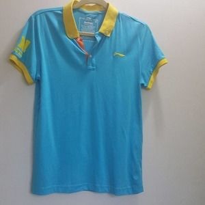 Li Ning Chinese Olympic Blue Polo Tee Top Shirt C